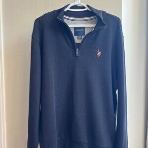 U.S Polo assn. 1/4 Zip Pullover Sweater Men’s Large Navy Blue New 100% Cotton